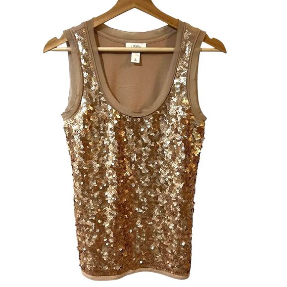LOFT Ann Taylor Gold Sequin Tank Top Size SMALL Holiday New Years Eve Glam - Picture 1 of 6